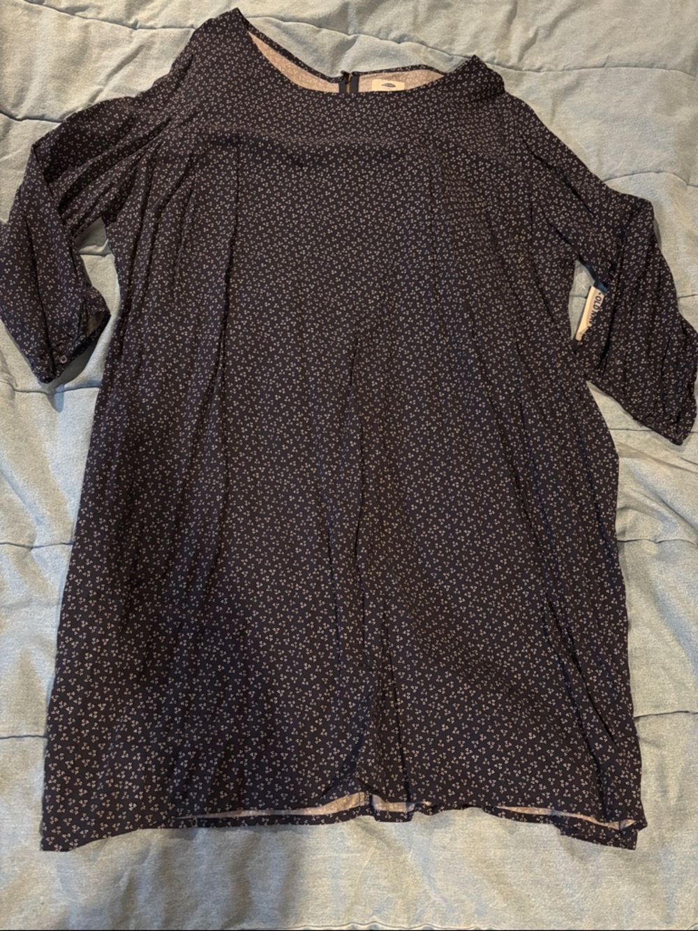 NWT Old Navy Navy Floral Shift Dress long sleeves xxl 100% rayon